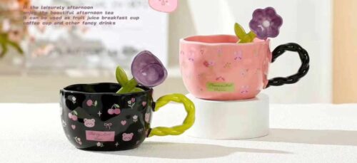 Fancy Ceramic Mug with Ceramic flower spoon