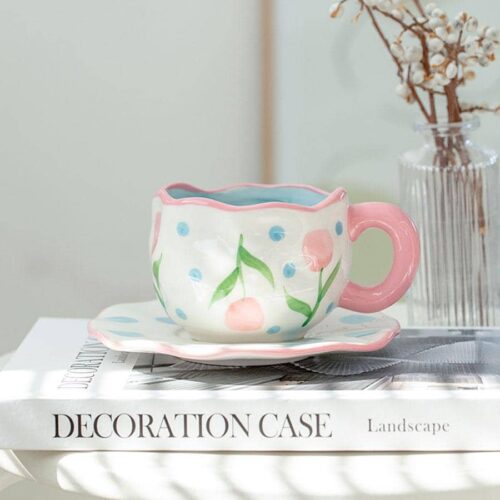 Handmade Ceramic mug with Plate - Image 4