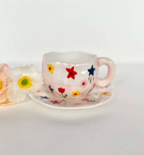 Handmade Ceramic mug with Plate - Image 8