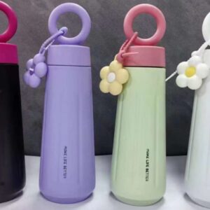 Insulated stainless steel bottle with ring design and flower