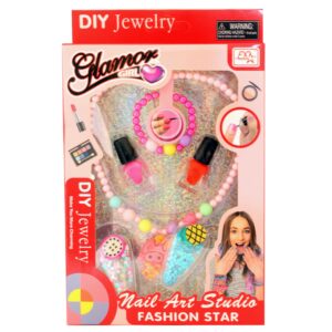DIY nail art kit for kids Glamor Girl nail studio children's beauty play set kids fashion toy set nail polish kit for girls jewelry making kit for kids fashion star playset pretend makeup toy creative gift for girls nail and jewelry DIY kit