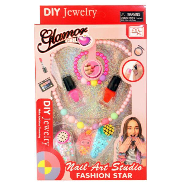 DIY nail art kit for kids Glamor Girl nail studio children's beauty play set kids fashion toy set nail polish kit for girls jewelry making kit for kids fashion star playset pretend makeup toy creative gift for girls nail and jewelry DIY kit