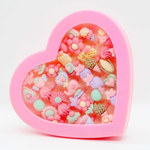 Kids various rings jewlery set big heart shaped box